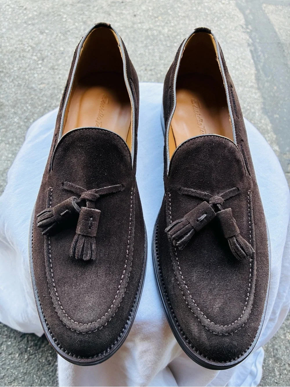 Emidio Tucci Brown Suede Tassel Loafers, Size 10